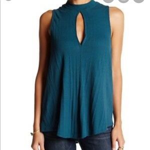We the Free Faye Sz XS Teal Sleeveless Keyhole Top